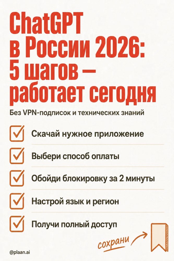 «ChatGPT в России 2026: 5 шагов — работает сегодня» — 1 из набора, пин Pinterest «Рассказываю как установить Claude ChatGPT Gemini в России 2026»